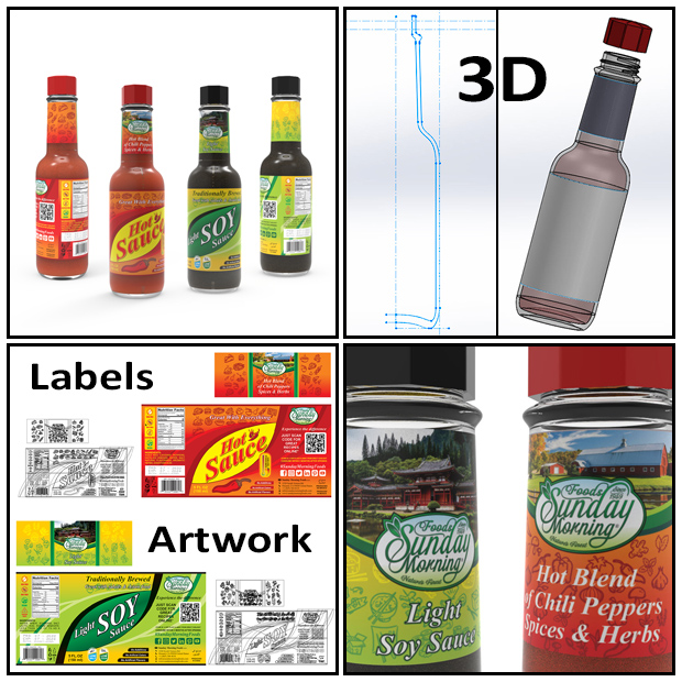 3D Hot Sauce / Soy Sauce Bottles